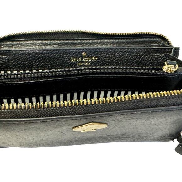Vtg KATE SPADE New York Black Genuine Pebbled Leather Zip Around Wallet Clutch - Picture 10 of 12